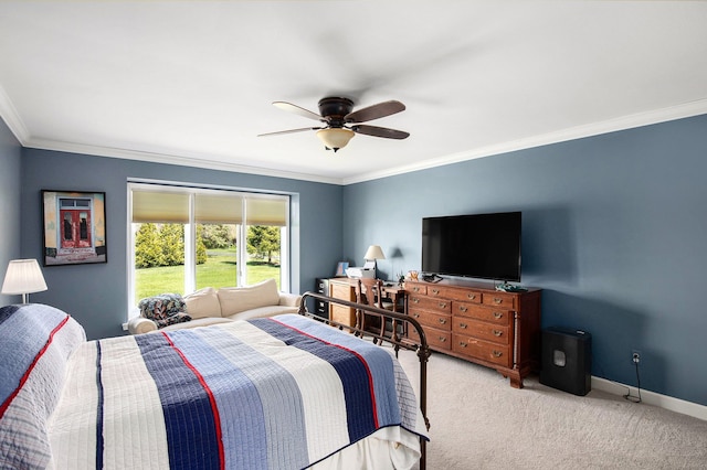 5200 Bridge Trl W, Commerce Twp, MI 48382 - carpeted bedroom featuring crown molding, baseboards, and a ceiling fan