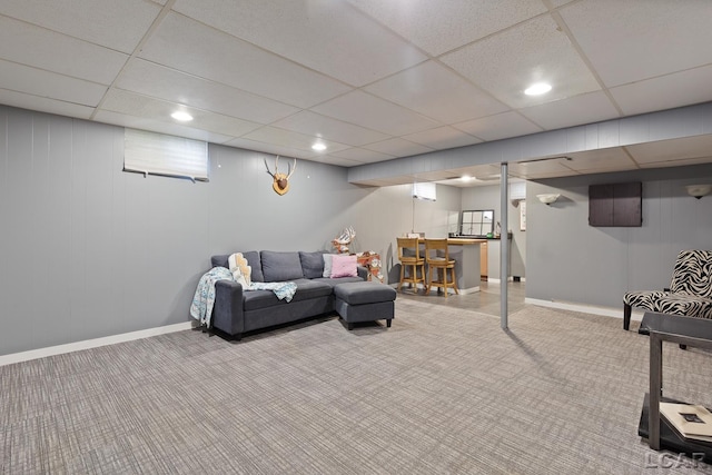 2369 Airport Rd, Adrian, MI 49221 - living room featuring carpet flooring, recessed lighting, baseboards, and a drop ceiling