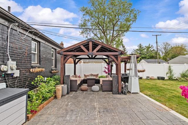 view of patio / terrace featuring a gazebo and an outdoor living space