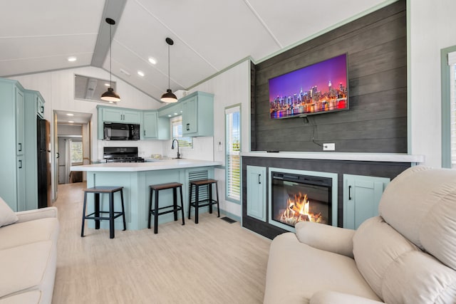 2301 Water St, Port Huron, MI 48060 - living room featuring light wood-style flooring, a fireplace, and recessed lighting