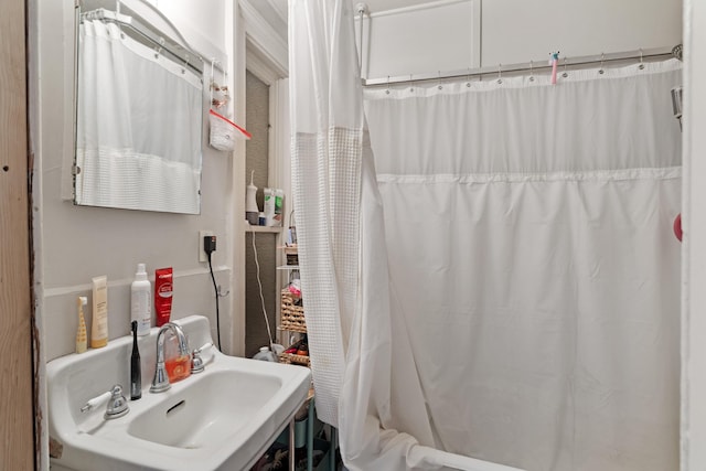 447 W Vine St, Kalamazoo, MI 49001 - bathroom featuring a sink and a shower with shower curtain