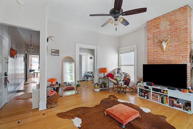447 W Vine St, Kalamazoo, MI 49001 - living area with wood finished floors and a ceiling fan