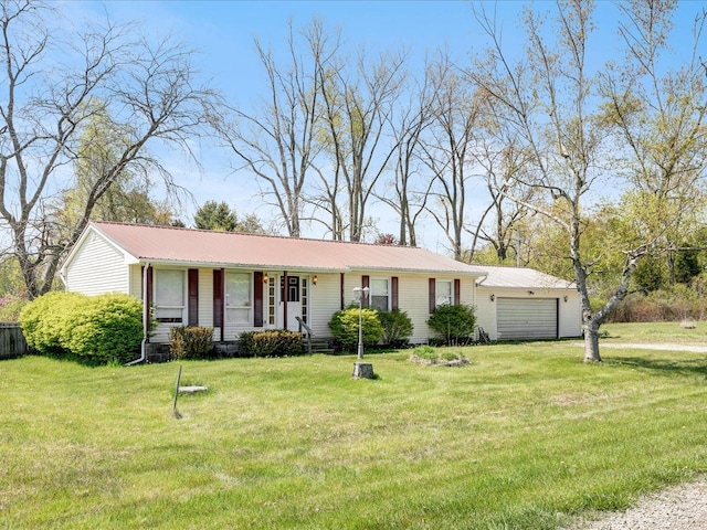 5943 Avalon Cir, Lexington, MI 48450 - ranch-style house featuring a front lawn and metal roof