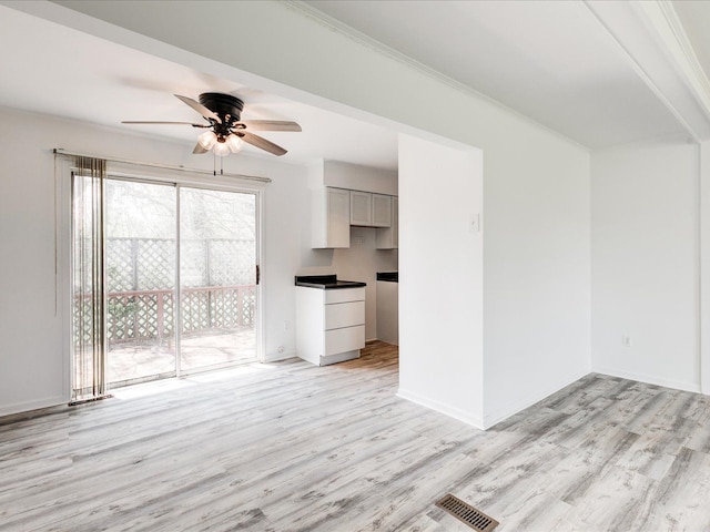 5943 Avalon Cir, Lexington, MI 48450 - unfurnished living room featuring light wood-type flooring, a ceiling fan, and baseboards