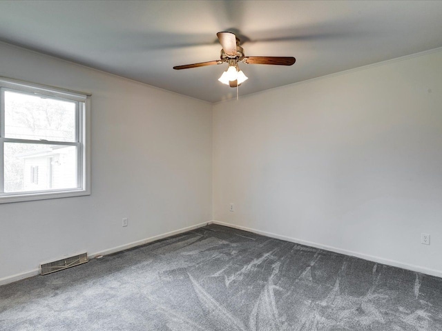 5943 Avalon Cir, Lexington, MI 48450 - spare room with a ceiling fan, dark carpet, baseboards, and ornamental molding