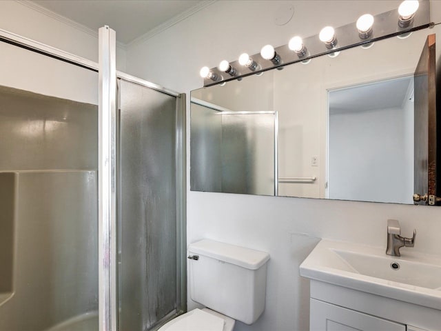 5943 Avalon Cir, Lexington, MI 48450 - full bath featuring a shower stall, toilet, ornamental molding, and vanity