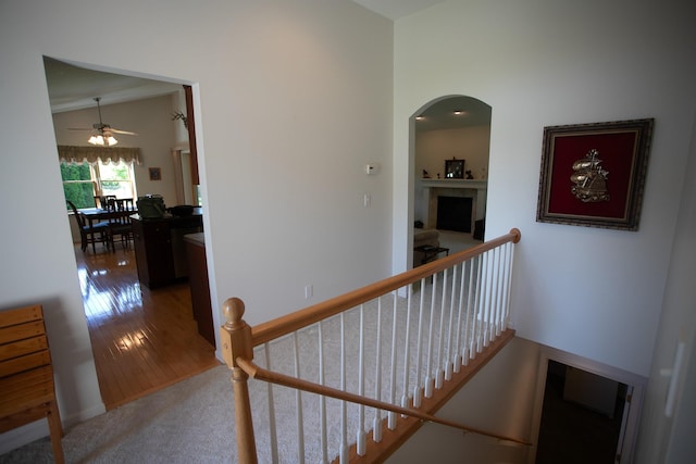 1820 Elk Ct, Owosso, MI 48867 - corridor with arched walkways, an upstairs landing, and wood finished floors