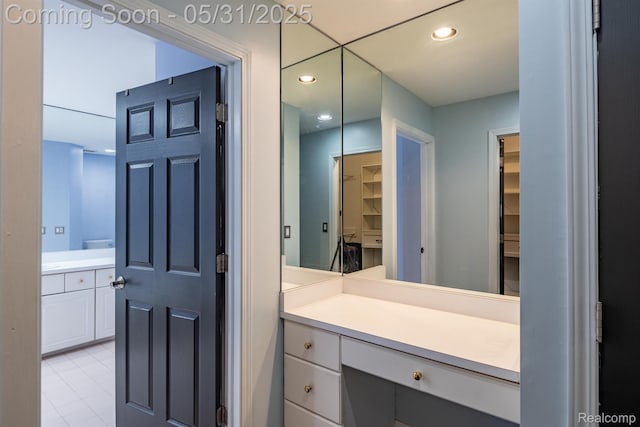 42739 Pond View Dr, Sterling Heights, MI 48314 - bathroom with vanity, recessed lighting, and tile patterned flooring