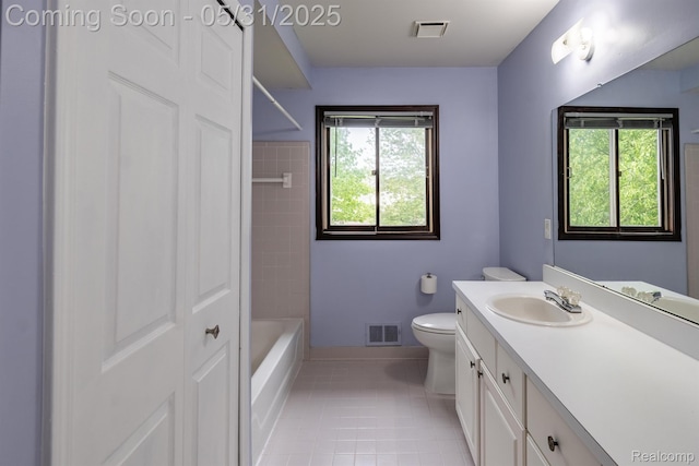 42739 Pond View Dr, Sterling Heights, MI 48314 - full bathroom featuring vanity, tile patterned flooring, toilet, and bathing tub / shower combination