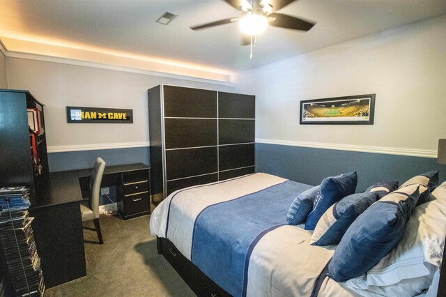 5221 Whittaker Trl, Linden, MI 48451 - bedroom with carpet, an office area, and ceiling fan