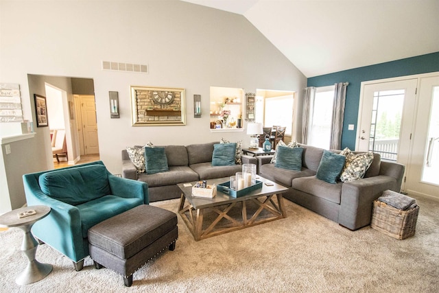 5221 Whittaker Trl, Linden, MI 48451 - living area with high vaulted ceiling and carpet