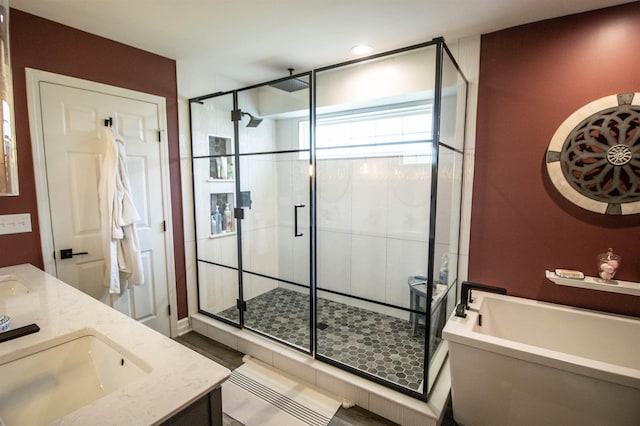 5221 Whittaker Trl, Linden, MI 48451 - bathroom with a freestanding bath, a stall shower, and double vanity