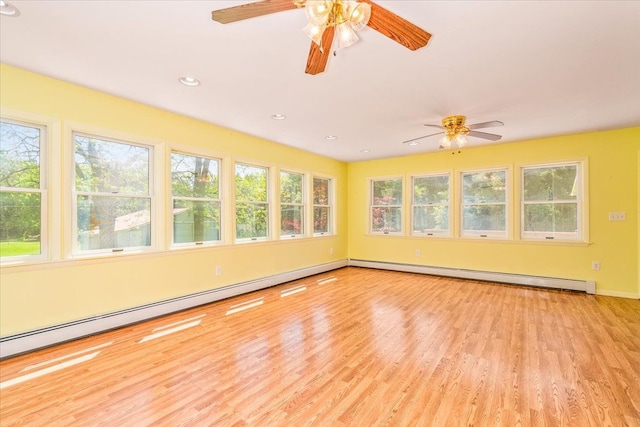 7045 Crane Rd, Ypsilanti, MI 48197 - unfurnished room with ceiling fan, wood finished floors, baseboard heating, recessed lighting, and baseboards