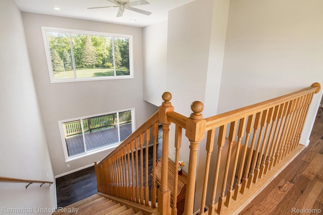 400 E Schafer Rd, Pinckney, MI 48169 - stairway with wood finished floors, a ceiling fan, and recessed lighting