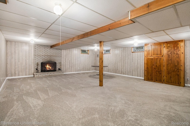 400 E Schafer Rd, Pinckney, MI 48169 - finished basement featuring carpet, a fireplace, and a drop ceiling