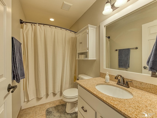 469 Corinth Cir, Dundee, MI 48131 - bathroom featuring toilet, vanity, recessed lighting, shower / tub combo, and tile patterned floors