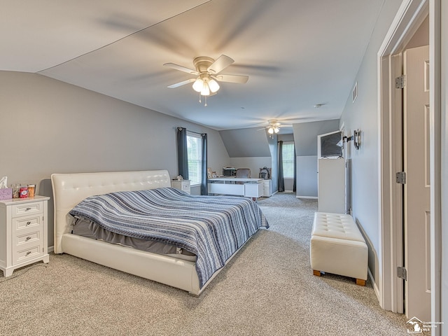 469 Corinth Cir, Dundee, MI 48131 - bedroom featuring vaulted ceiling, light colored carpet, baseboards, and a ceiling fan