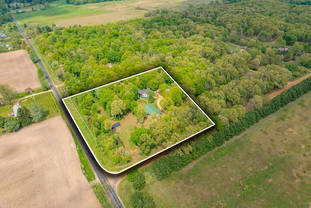 9934 W Fg Ave, Kalamazoo, MI 49009 - overview of rural landscape with property parcel outlined and a heavily wooded area