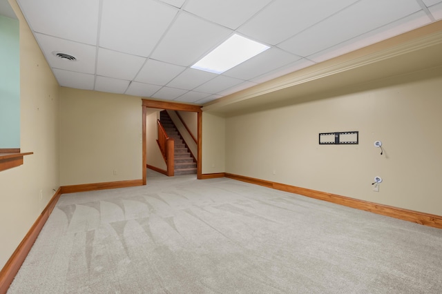 9934 W Fg Ave, Kalamazoo, MI 49009 - finished below grade area with carpet floors, stairs, baseboards, and a drop ceiling