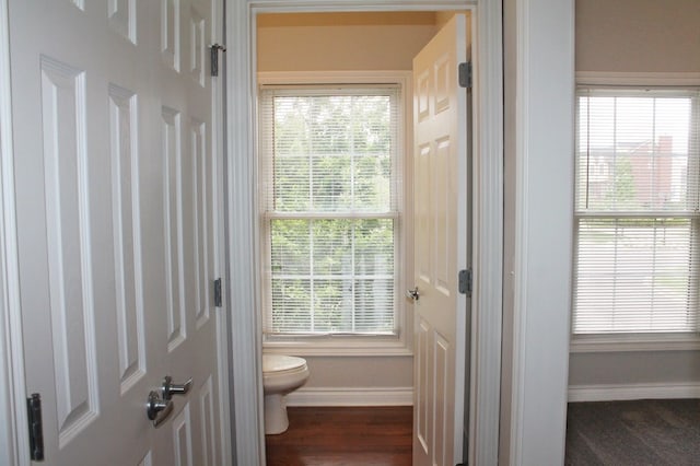 45862 S Stonewood Rd Unit 218, Canton, MI 48187 - bathroom with baseboards, toilet, healthy amount of natural light, and wood finished floors