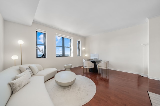 1135 Shelby St Unit 59-2808, Detroit, MI 48226 - living area featuring wood finished floors, crown molding, baseboards, and an office area