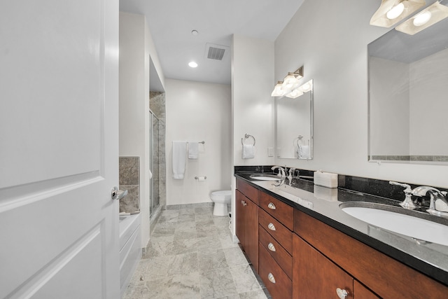 1135 Shelby St Unit 59-2808, Detroit, MI 48226 - full bath with toilet, a stall shower, double vanity, and recessed lighting