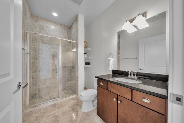 1135 Shelby St Unit 59-2808, Detroit, MI 48226 - bathroom with a stall shower, toilet, vanity, and recessed lighting