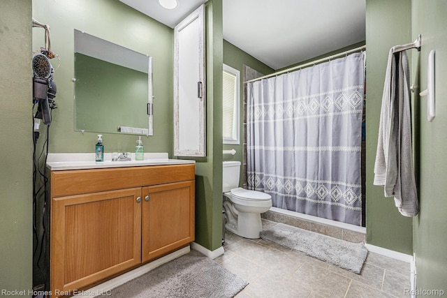 6621 Dove Rd, Kimball, MI 48074 - full bath with baseboards, vanity, toilet, tile patterned flooring, and curtained shower