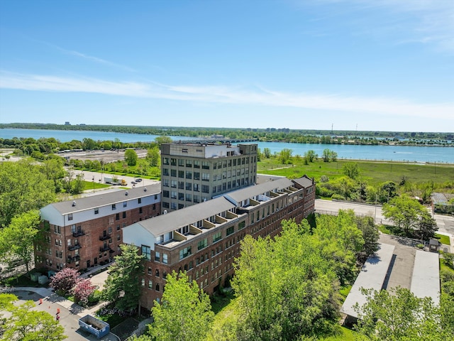 6533 E Jefferson Ave Unit 413W, Detroit, MI 48207 - drone / aerial view of apartment complex and a large body of water