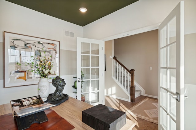 27106 Gallop Way, Saline, MI 48176 - entrance foyer featuring french doors, stairs, and baseboards