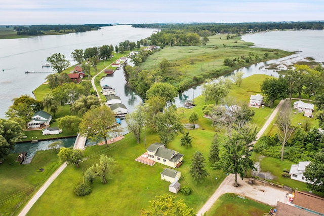 aerial view of a nearby body of water