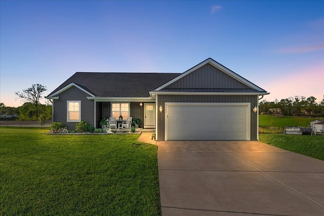 3582 Pratt Dr, Lapeer, MI 48446 - ranch-style home featuring covered porch, concrete driveway, a front yard, and a garage