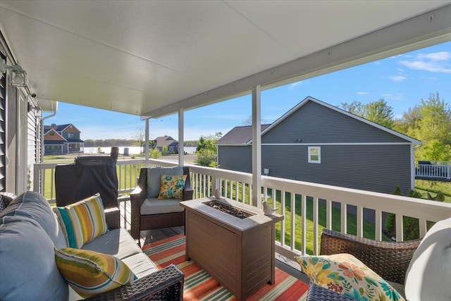3582 Pratt Dr, Lapeer, MI 48446 - wooden deck featuring an outdoor living space with a fire pit and a residential view