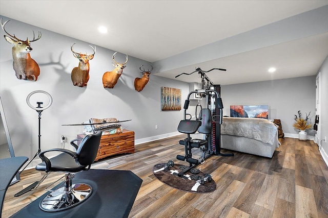 3582 Pratt Dr, Lapeer, MI 48446 - exercise area with baseboards, wood finished floors, and recessed lighting
