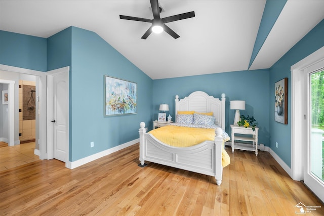2307 Tecumseh Dr, Brooklyn, MI 49230 - bedroom featuring lofted ceiling, a baseboard heating unit, access to outside, light wood-type flooring, and baseboards