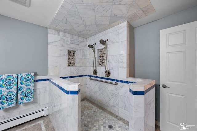 2307 Tecumseh Dr, Brooklyn, MI 49230 - bathroom with a baseboard heating unit and a tile shower