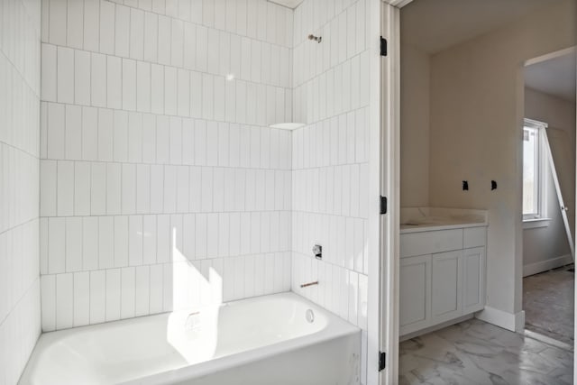 45070 Twin River Dr, Macomb, MI 48044 - full bath featuring marble look tile flooring and a tub to relax in