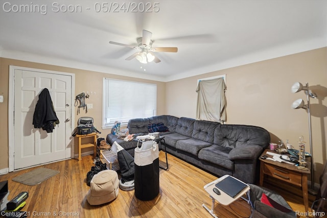 1216 E George Ave, Hazel Park, MI 48030 - living room with a ceiling fan and wood finished floors