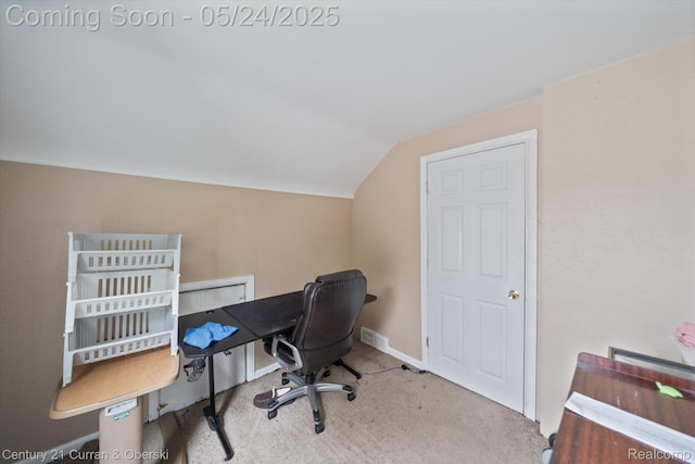 1216 E George Ave, Hazel Park, MI 48030 - carpeted home office featuring lofted ceiling and baseboards