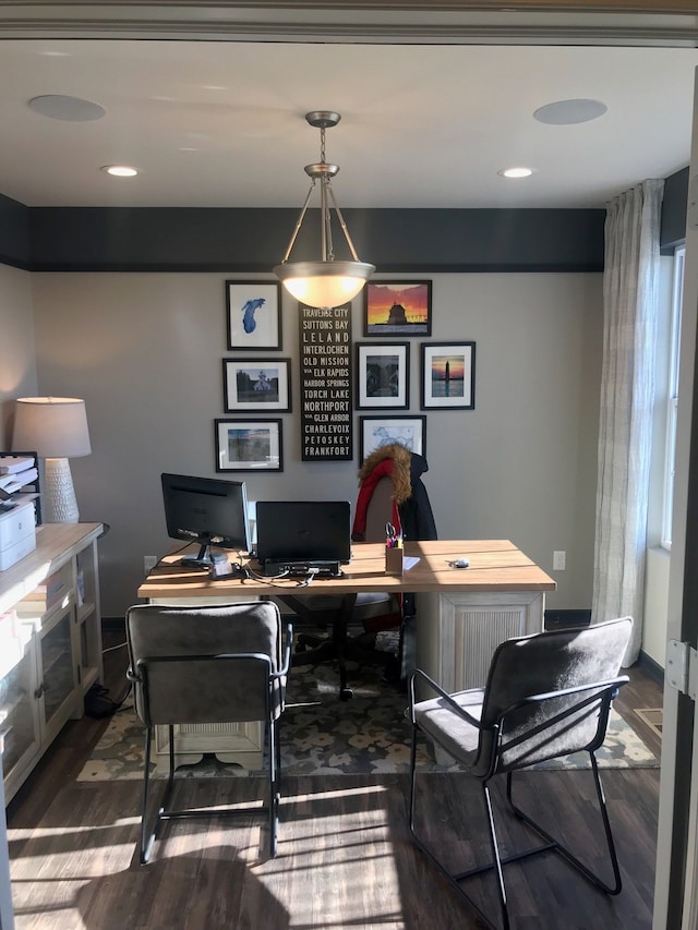 58204 Kincaid St, New Haven, MI 48048 - office featuring dark wood-style floors and recessed lighting