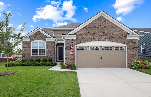 5145 Addington St, Canton, MI 48188 - view of front of house with driveway, an attached garage, brick siding, a front lawn, and roof with shingles