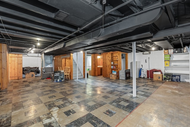 935 S Brys Dr, Grosse Pointe Woods, MI 48236 - finished basement with tile patterned floors and stairway