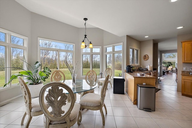 58 Ingram Dr, Troy, MI 48098 - dining area with recessed lighting, a chandelier, light tile patterned floors, and baseboards