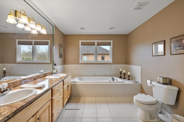 58 Ingram Dr, Troy, MI 48098 - bathroom with healthy amount of natural light, toilet, a bath, and tile patterned floors