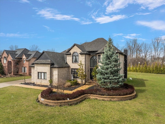 58 Ingram Dr, Troy, MI 48098 - view of front of home with a front yard, a chimney, and brick siding