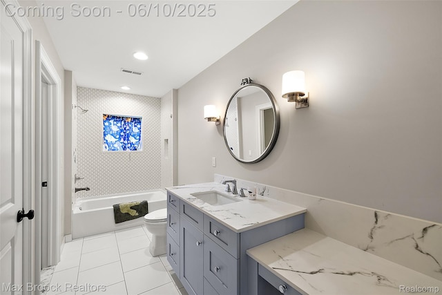1475 Tottenham Rd, Bloomfield Hills, MI 48301 - full bath featuring toilet, vanity, bathtub / shower combination, tile patterned floors, and recessed lighting