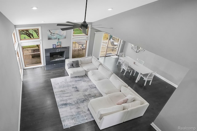 6655 Mountain Dr, Troy, MI 48098 - living room with ceiling fan, baseboards, wood finished floors, and recessed lighting