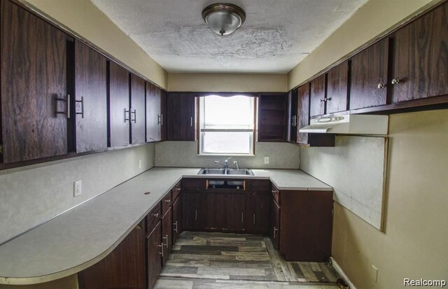 15470 Mapleridge St, Detroit, MI 48205 - kitchen with a sink, wood finished floors, a textured ceiling, under cabinet range hood, and light countertops