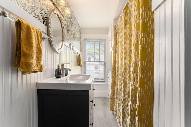 bathroom featuring wood finished floors and vanity