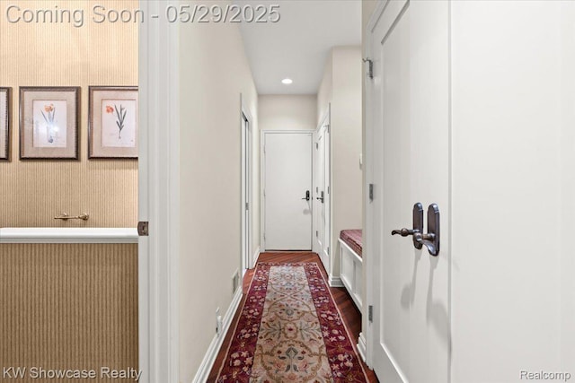4563 Haverhill, Commerce Twp, MI 48382 - corridor with dark wood-style flooring, baseboards, and recessed lighting